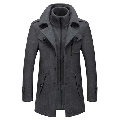 Manteau d'hiver en laine zippé pour hommes