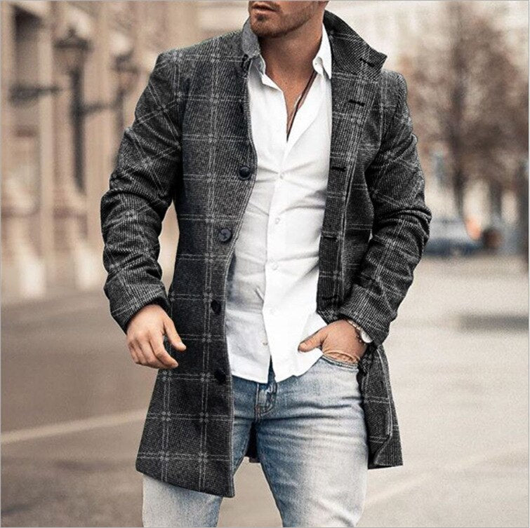 Manteau d'hiver homme simple boutonnage coupe-vent