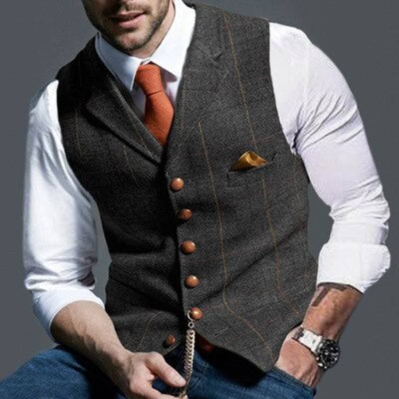 Gilet en tweed pour homme, sans manches, à carreaux, élégant