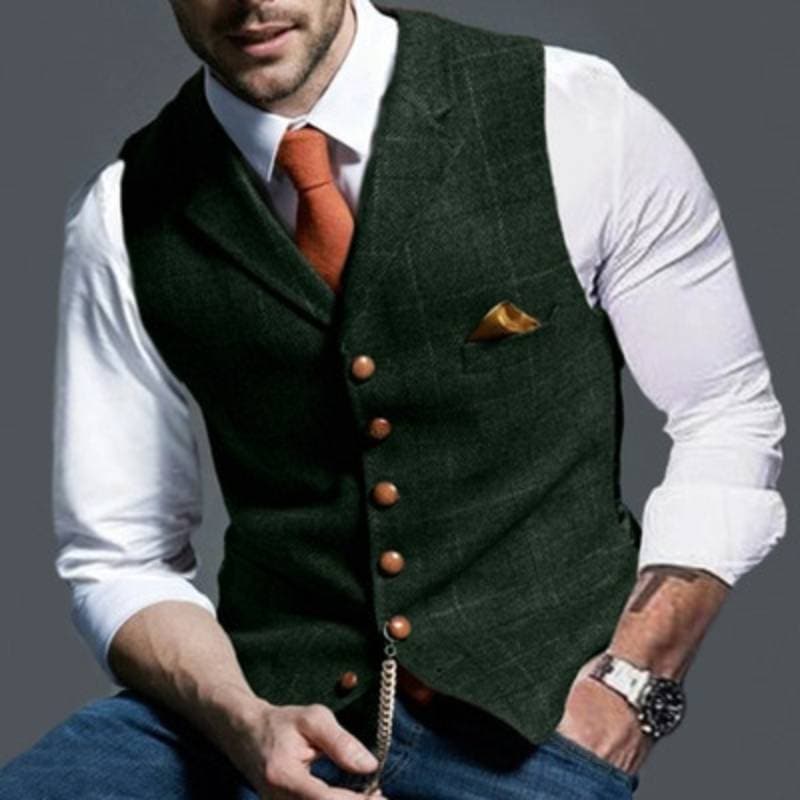 Gilet en tweed pour homme, sans manches, à carreaux, élégant