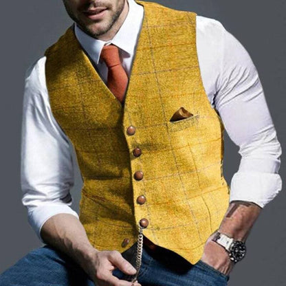 Gilet en tweed pour homme, sans manches, à carreaux, élégant