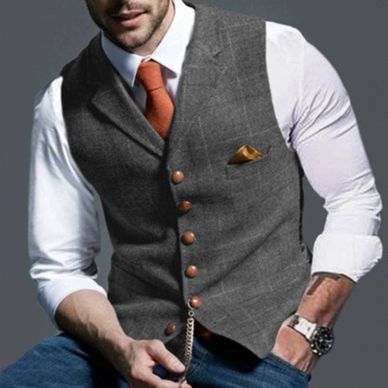 Gilet en tweed pour homme, sans manches, à carreaux, élégant