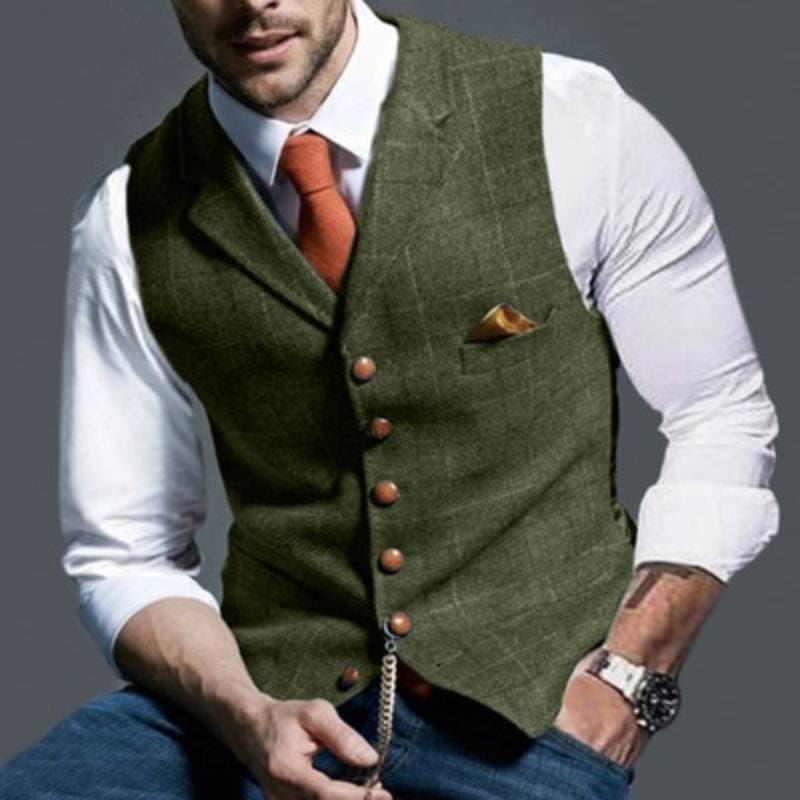 Gilet en tweed pour homme, sans manches, à carreaux, élégant
