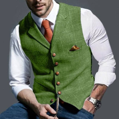 Gilet en tweed pour homme, sans manches, à carreaux, élégant