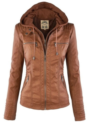 Blouson en cuir femme moderne avec capuche