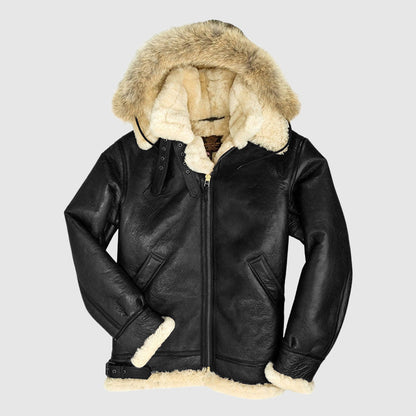 Blouson de pilote de luxe doublé de fourrure chaude