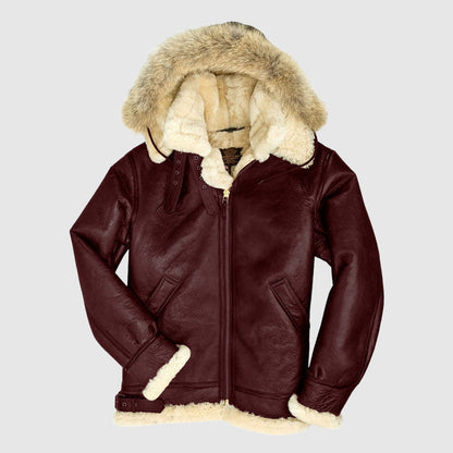 Blouson de pilote de luxe doublé de fourrure chaude