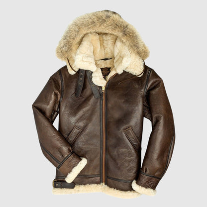 Blouson de pilote de luxe doublé de fourrure chaude