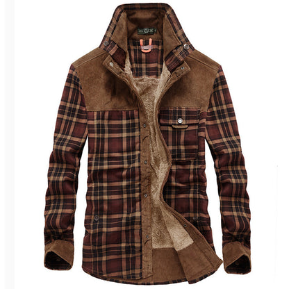 Herren Winterjacke Karo Fleece Mantel Holzfällerlook - IdealeKleiden