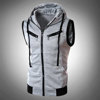 Gilet à capuche sans manches pour homme, sportif, avec fermeture éclair