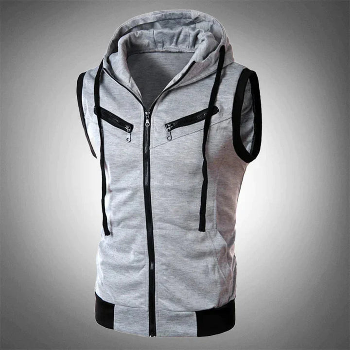 Gilet à capuche sans manches pour homme, sportif, avec fermeture éclair