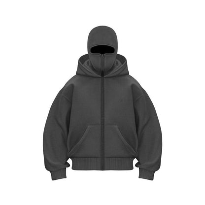 Sweat à capuche homme chaud avec masque et fermeture éclair