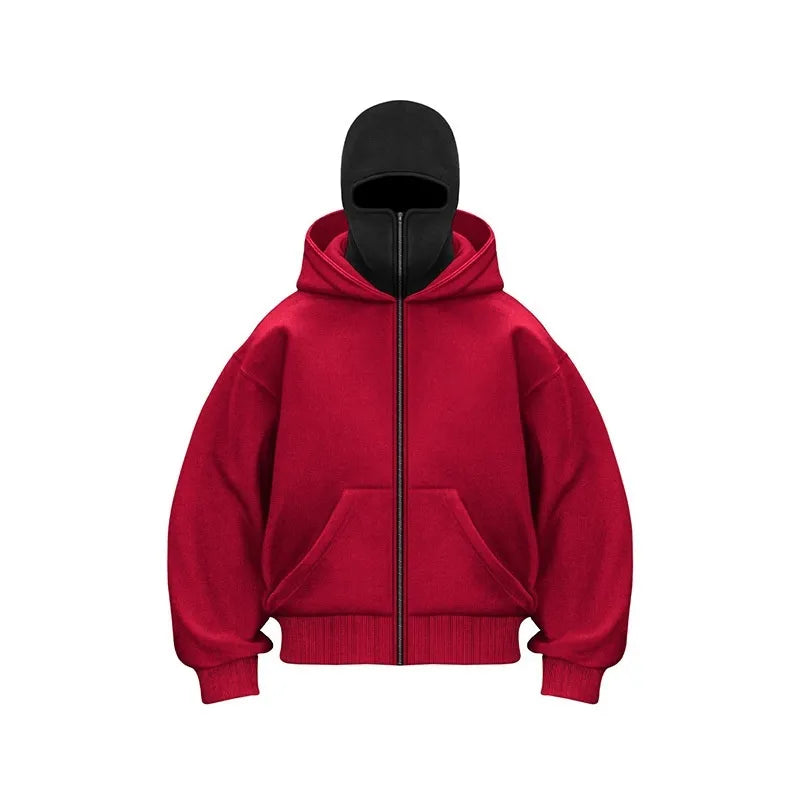 Sweat à capuche homme chaud avec masque et fermeture éclair