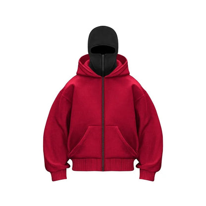 Sweat à capuche homme chaud avec masque et fermeture éclair