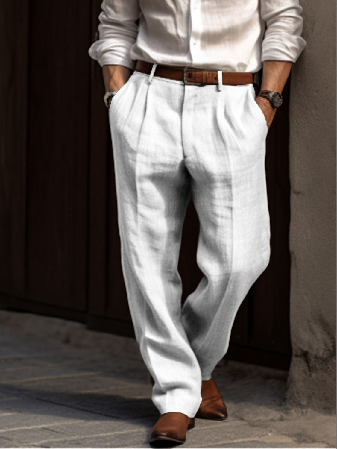 Pantalon en lin pour hommes Léger Confortable Coupe Ample