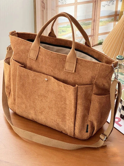 Sac bandoulière en velours côtelé crème élégant pour femmes