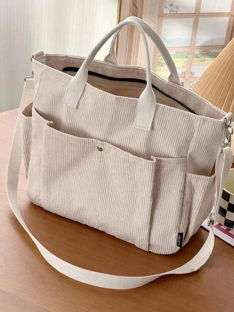 Creme Cord Schultertasche Elegant Frauen - IdealeKleiden