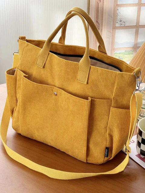 Sac bandoulière en velours côtelé crème élégant pour femmes