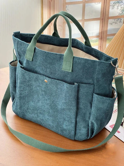 Sac bandoulière en velours côtelé crème élégant pour femmes