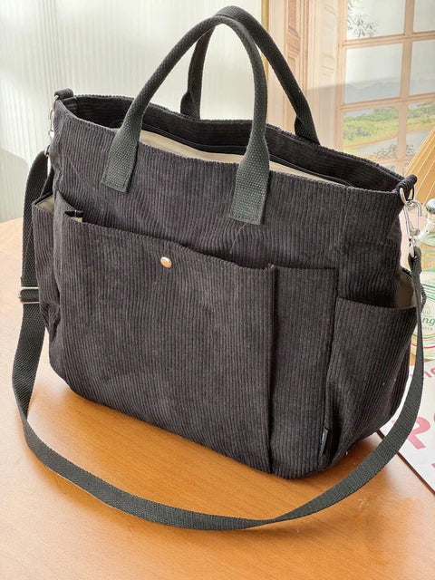 Sac bandoulière en velours côtelé crème élégant pour femmes