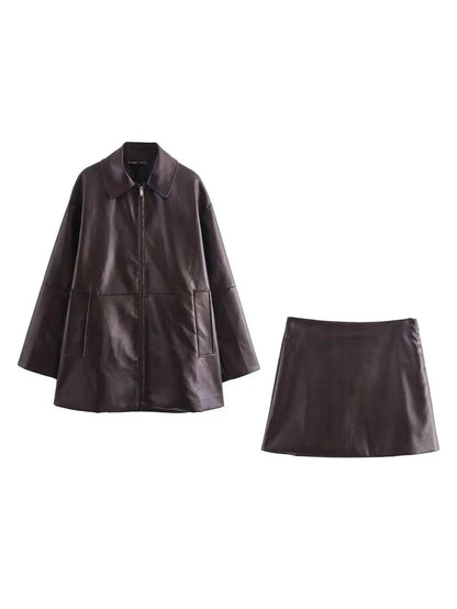 Ensemble élégant robe | Long manteau & mini-jupe combo