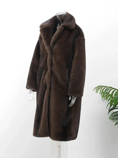 Long Manteau en fausse fourrure Femme Élégant