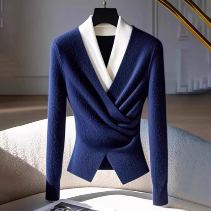 Blouse élégante à drapé, mélange de laine, style raffiné