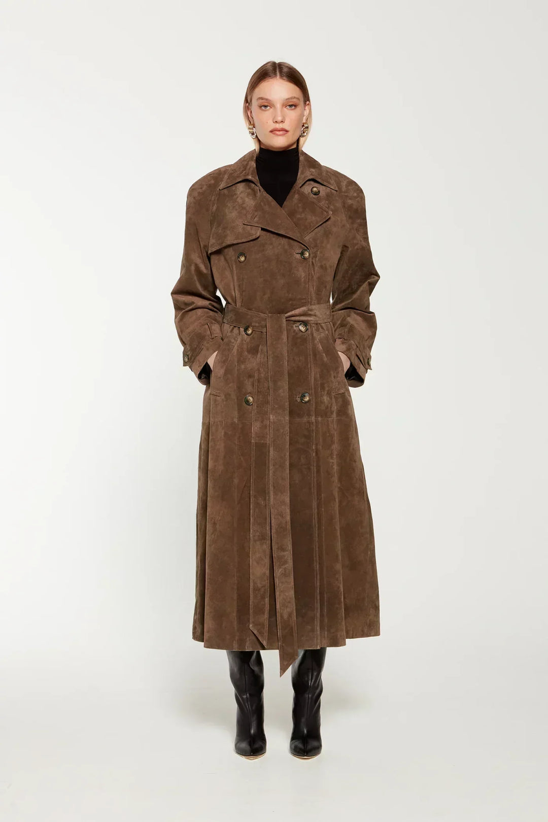 Suede Damenmantel Weich Mit Gürtel - IdealeKleiden