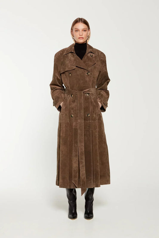 Suede Damenmantel Weich Mit Gürtel - IdealeKleiden