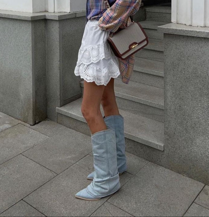 Mode Stiefel Kniehoch Denim - IdealeKleiden