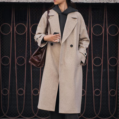 Trench-coat élégant pour femme, coupe oversize, en mélange de laine, classique
