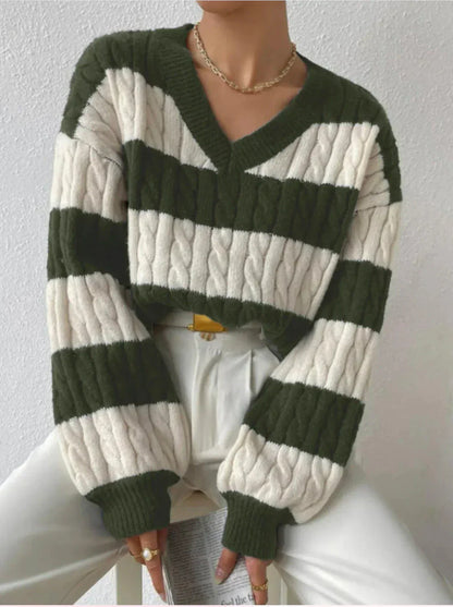 Pull rayé élégant col V femme