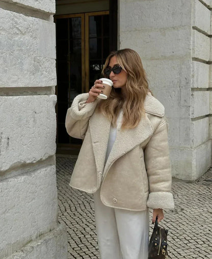 Veste femme stylée similicuir polaire doux