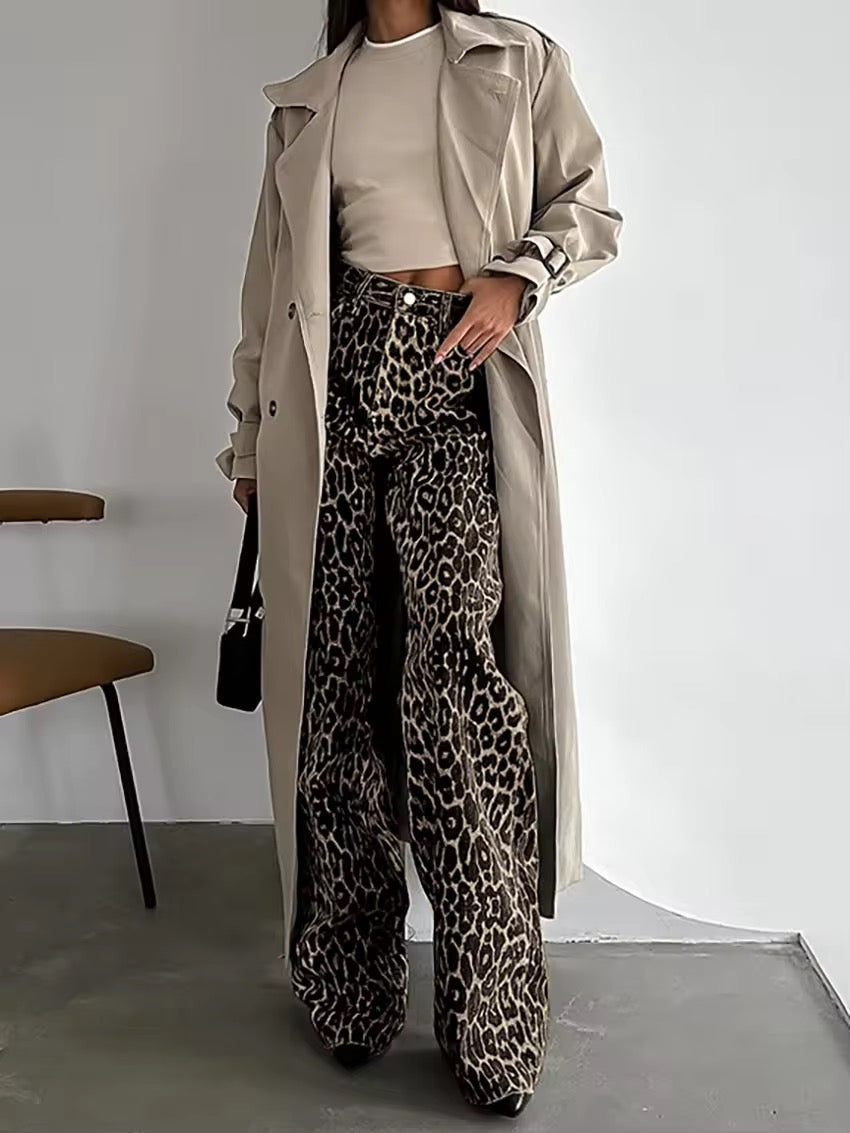 Pantalon patte d'éléphant moderne à motif panthère