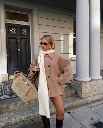 Oversized Wollmantel Doppelt Knopf Klassisch - IdealeKleiden