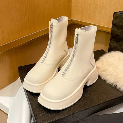 Bottes en cuir véritable, mode hiver femme