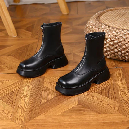 Bottes en cuir véritable, mode hiver femme
