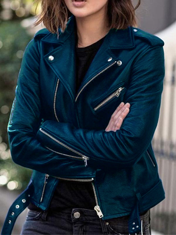 Blouson en cuir élégant pour femme avec fermeture éclair