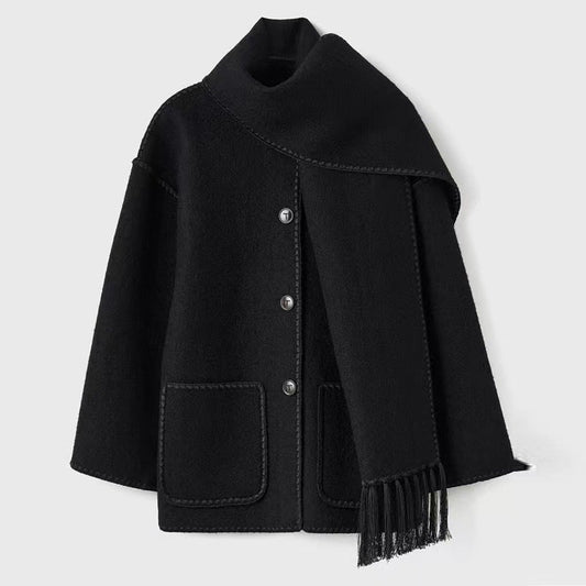 Damen Wollmantel Grau Elegantes Design - IdealeKleiden