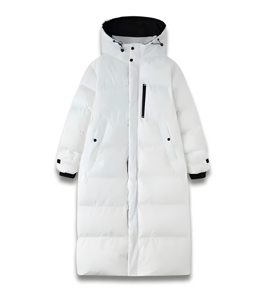Lange Daunenjacke Beige Winterwarm und Elegant - IdealeKleiden