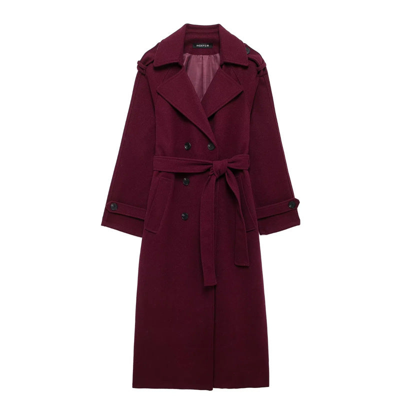 Manteau long d'hiver pour femme avec ceinture