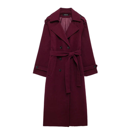 Manteau long d'hiver pour femme avec ceinture