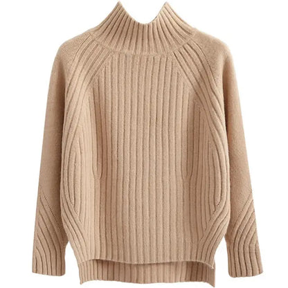 Weiches Rippstrick Oberteil Rollkragen Pullover - IdealeKleiden