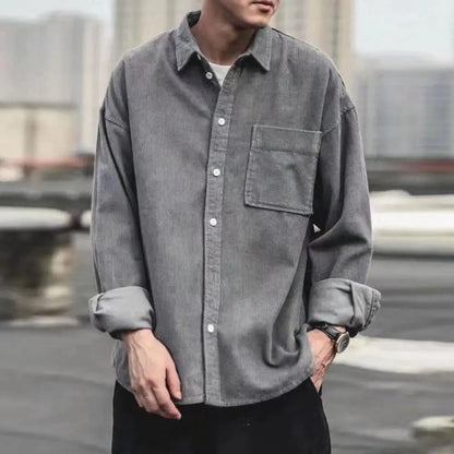 Chemise homme manches longues en velours côtelé