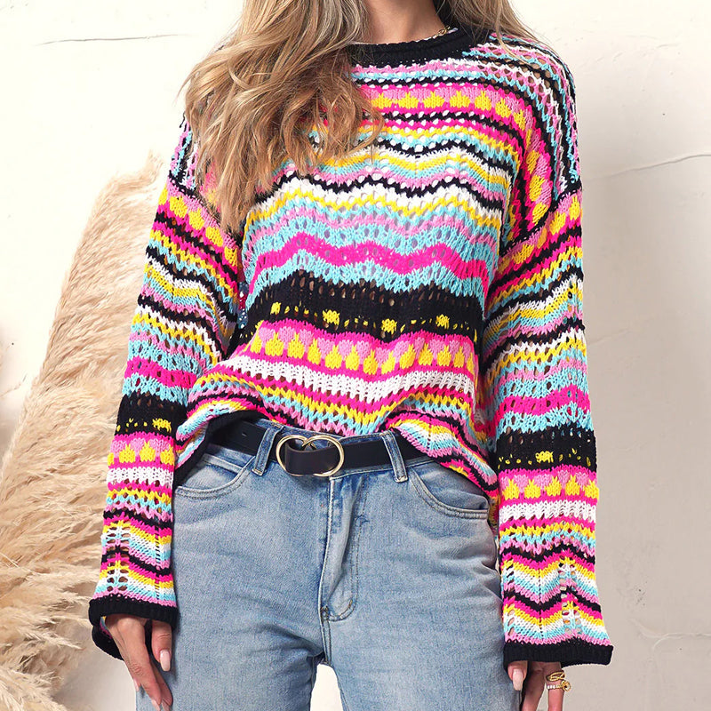Stilvoller Strickpullover Streifenmuster Elegantes Design - IdealeKleiden