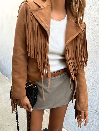 Veste en cuir stylée avec design à franges