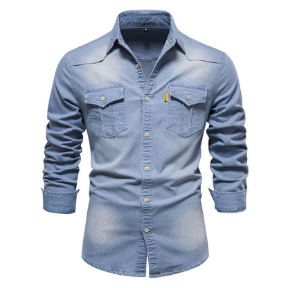 Chemise en jean homme slim fit manches longues boutonnée