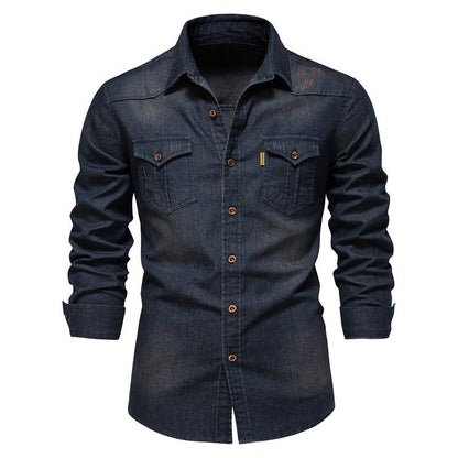 Chemise en jean homme slim fit manches longues boutonnée