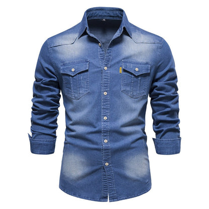 Chemise en jean homme slim fit manches longues boutonnée