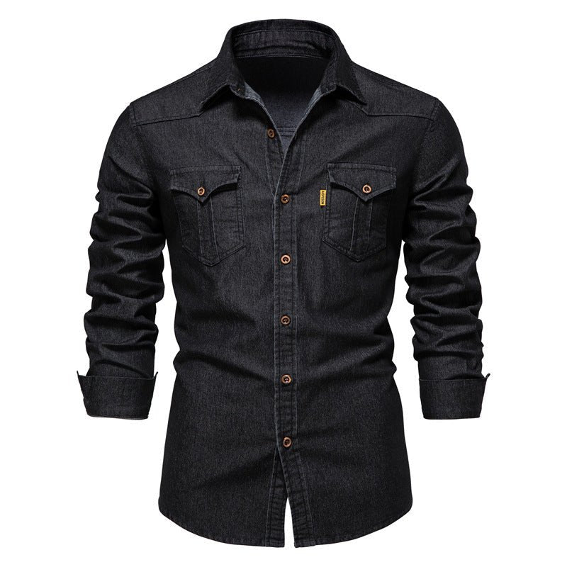 Slim Fit Herren Jeanshemd Langarm Knöpfe - IdealeKleiden